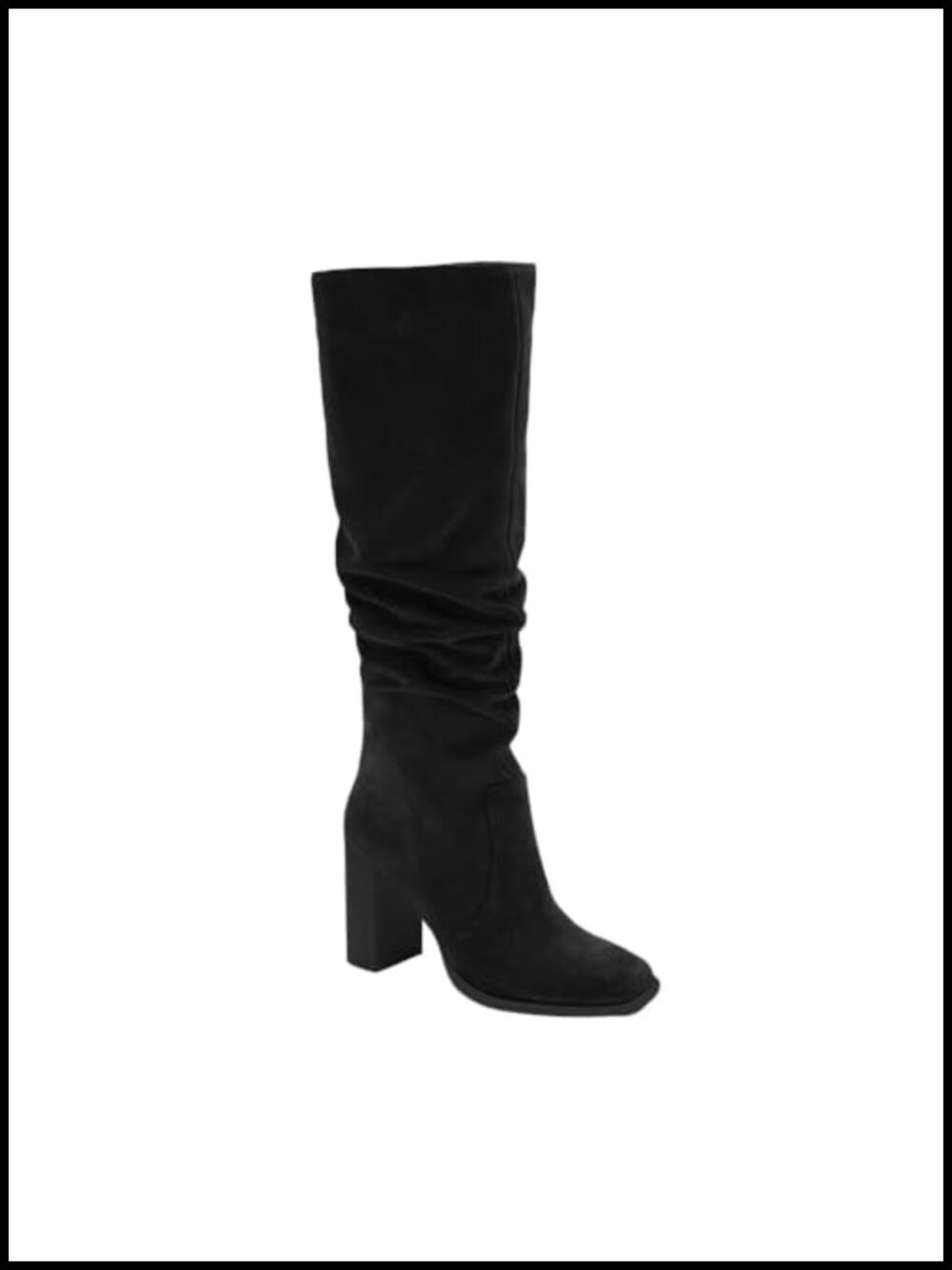 Womens Knee High Chunky Heel Square Toe Wide Calf Faux Suede Block Heel Boots